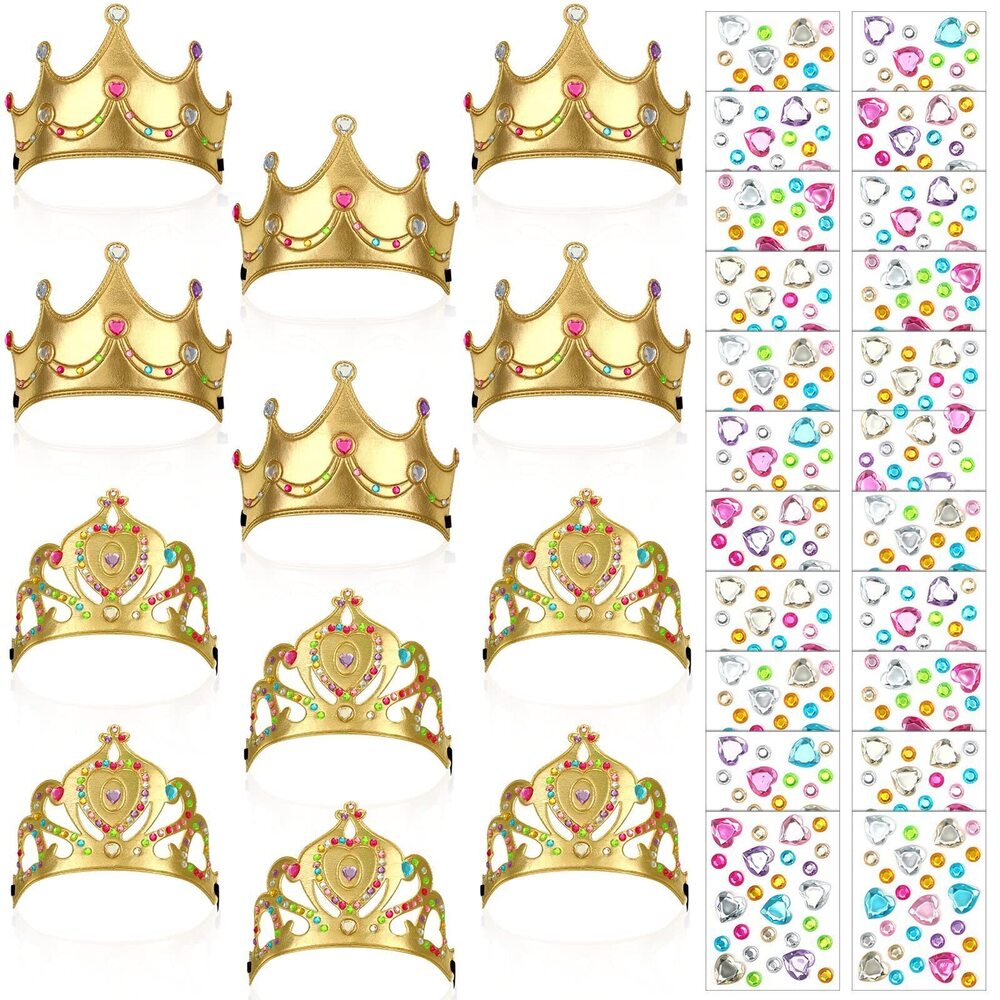 2045 22 Pcs DIY Crowns Set Include 12 Pcs Foam Princess Crowns and 10 Pcs